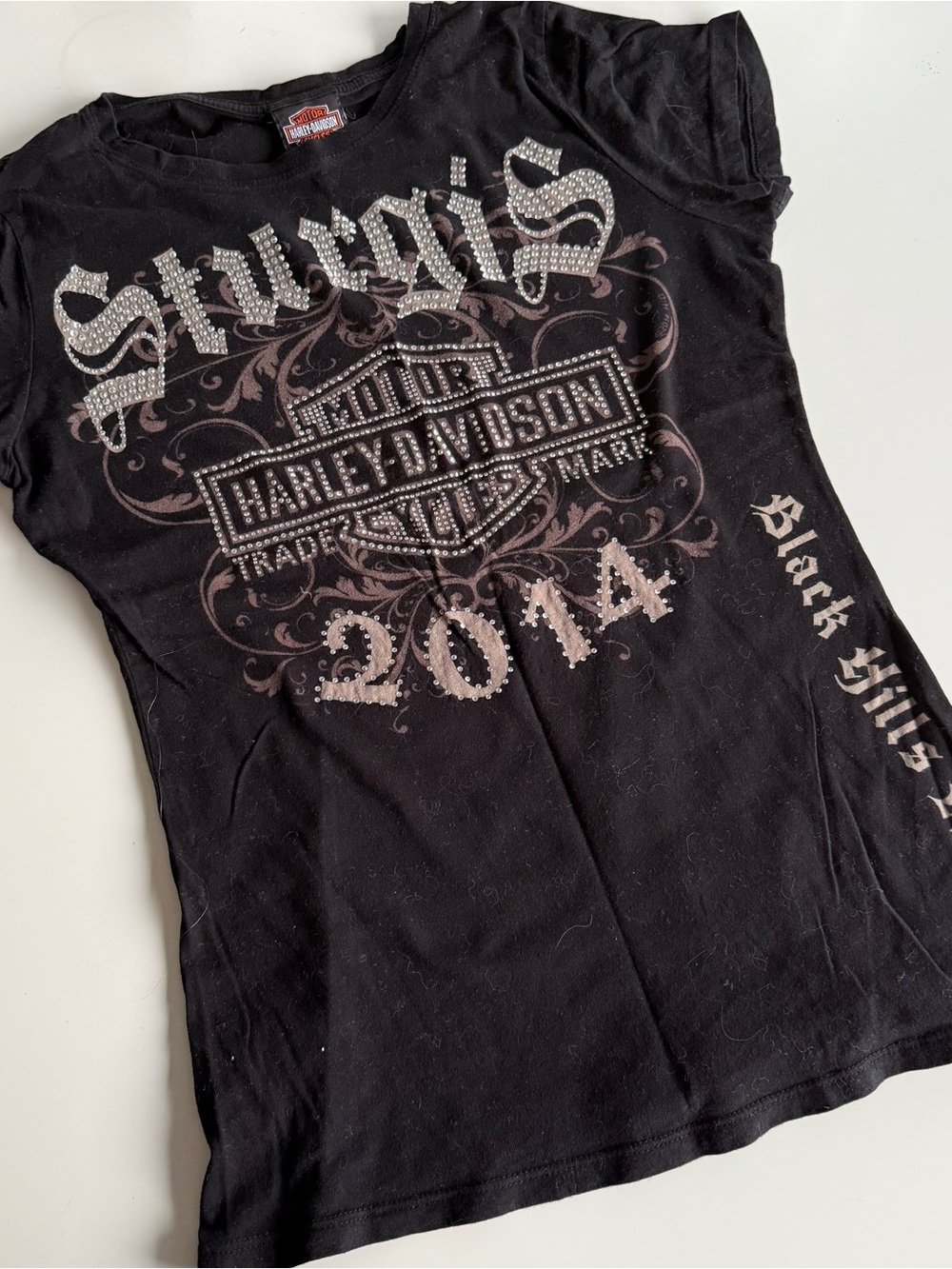 Harley Davidson 2014 Sturgis Rally Rhinestone Tee Made in USA Size Small Y2K